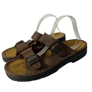 Naot Buckle Slide Sandals Brown Leather Mens US 11-11.5 EU 44